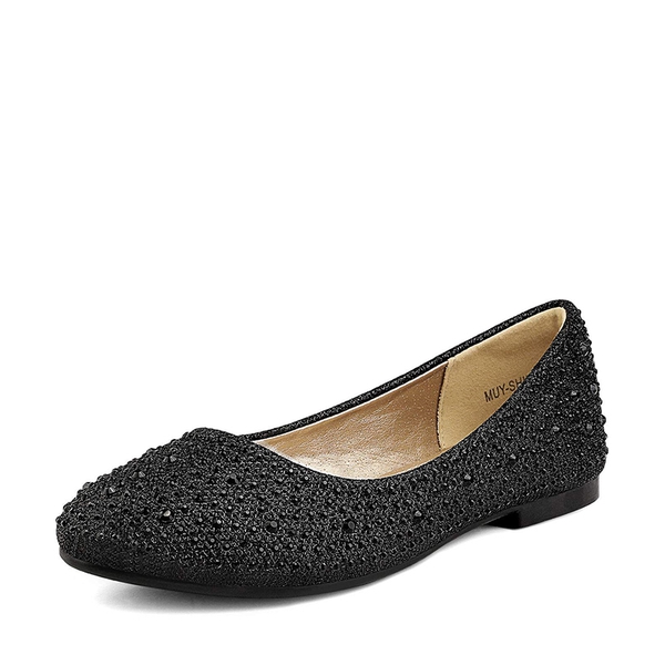Girl's Slip-On Party Ballerina Flats - BLACK GLITTER -  0